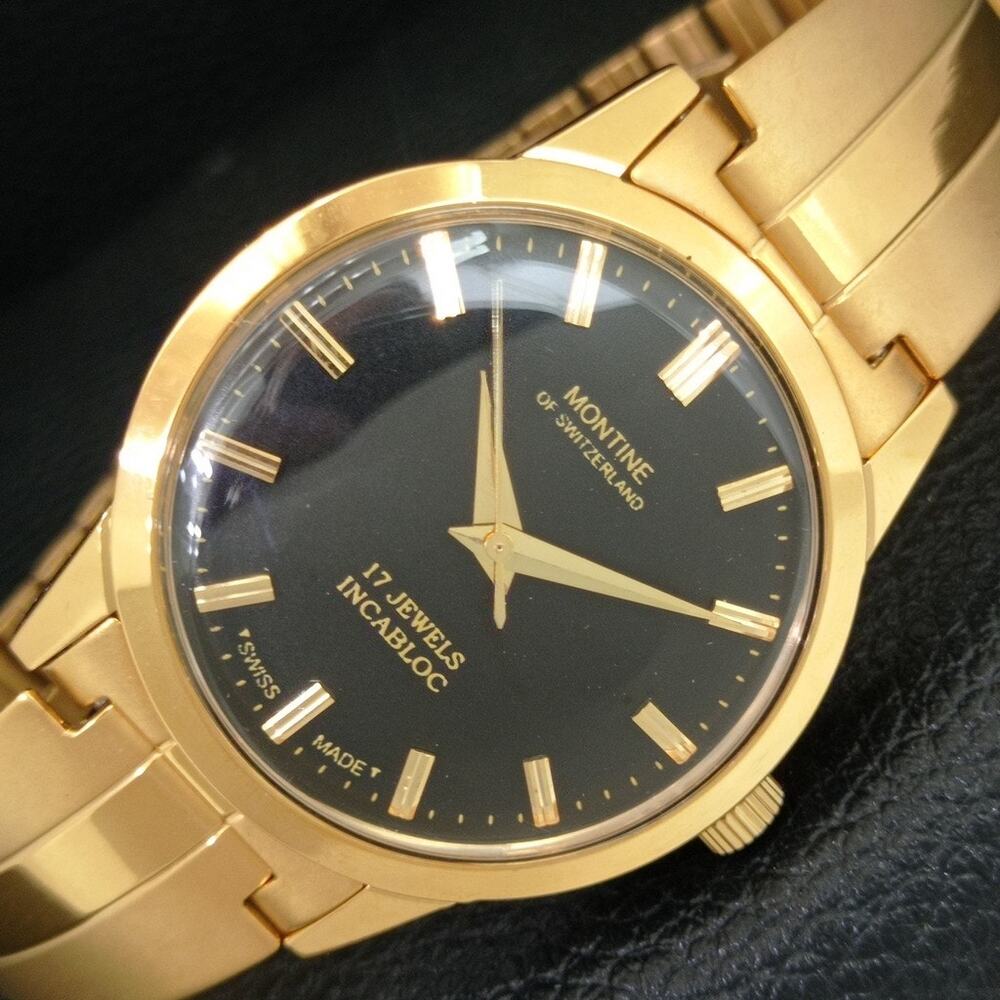 Vintage 1984 Montine Of Switzerland  Manual Mens Gold Watch W/Steel Strap